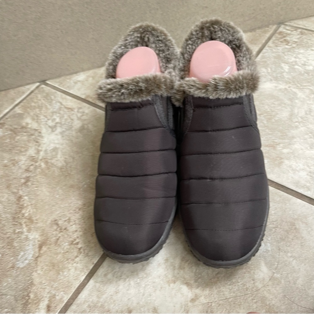 Minnetonka Tulsa Check Faux Fur Slip On Brown Quilted Nylon 69002 Womens Size 10 - Picture 4 of 12